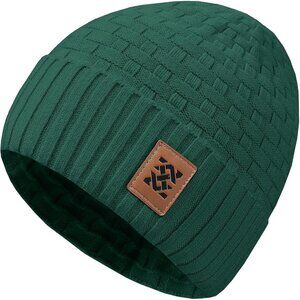Men and Women Green Warm Cap Thick Knitted Soft  Fleece Lined Rib Cap